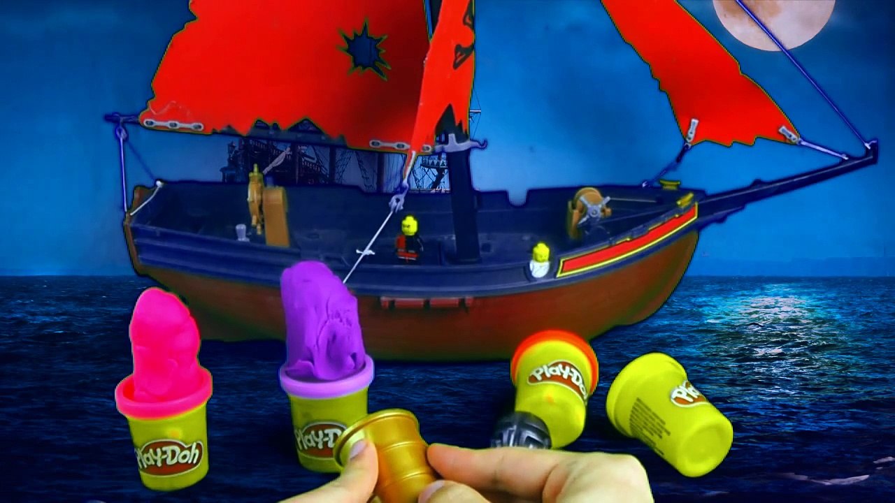 Pirate Ship Battle PLAYMOBIL Canons vs. LEGO Star Wars play-doh Surprise Eggs