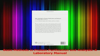 Read  Basic Methods in Protein Purification and Analysis A Laboratory Manual Ebook Online