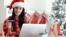 Smiling Woman Doing Online Christmas Shopping | Stock Footage - Videohive