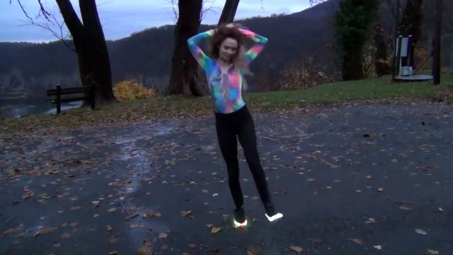 Girl dances and does moonwalk with nice LED Shoes!