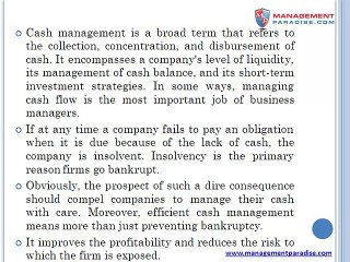 Cash Management - Objectives