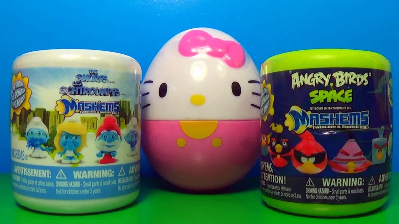 The SMURFS surprise egg HELLO KITTY surprise egg ANGRY BIRDS surprise egg!