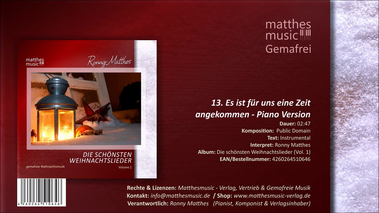 Es ist für uns eine Zeit angekommen - deutsche Winterlieder -Klavier - (13/14) - CD: Die schönsten Weihnachtslieder