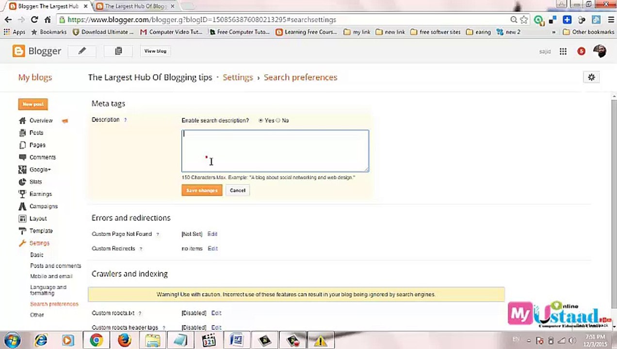 How to create a search description box for your Blogger post