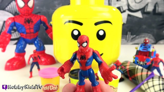 GIANT Play-Doh Lego Head Pink SPIDERMAN FARTS On Batman HobbyKidsTV