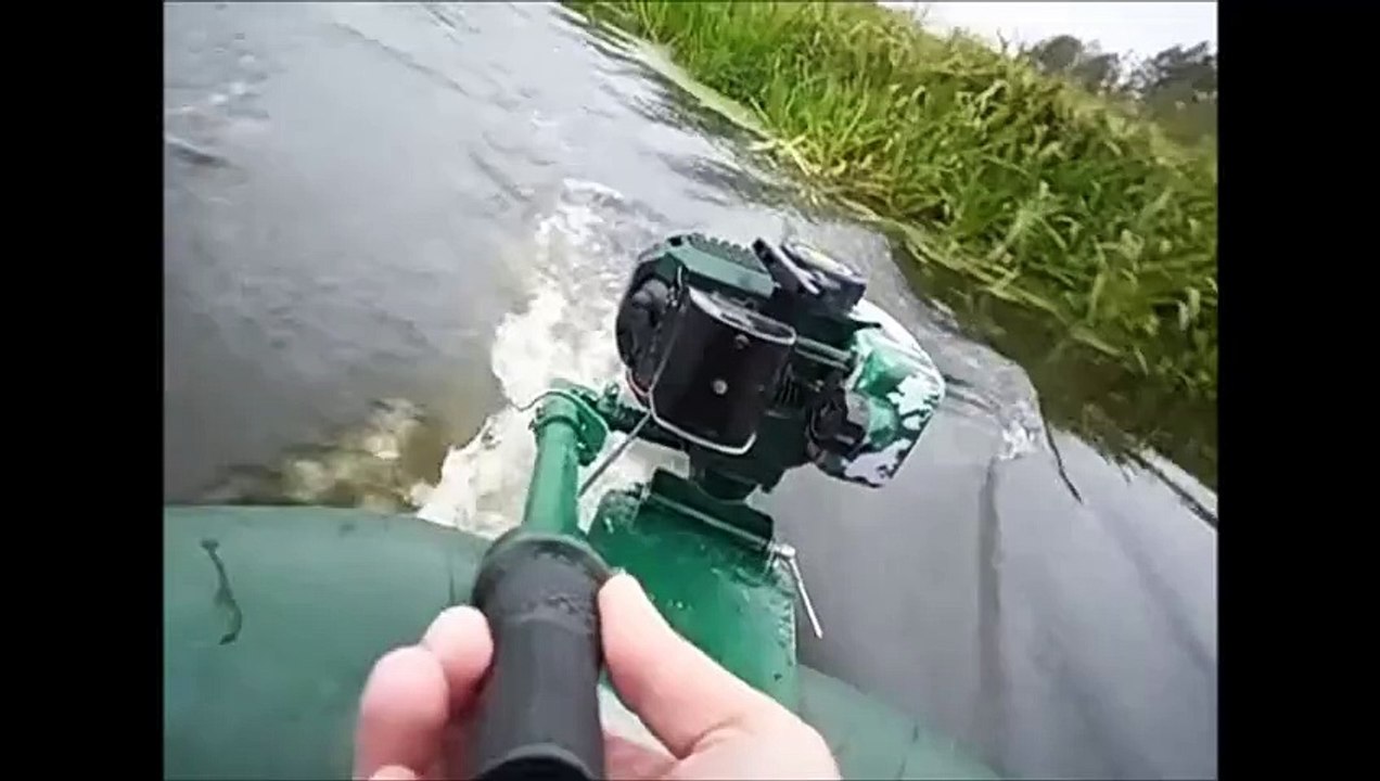 Испытания самодельного лодочного мотора из триммера на воде