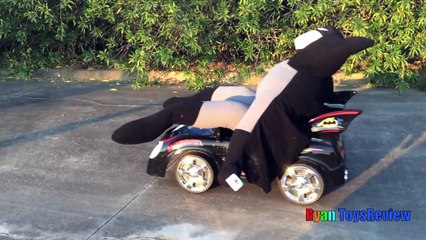 PLAYTIME AT THE PARK POWER WHEELS CAR RACE Giant Batman Batmobile Egg Surprise Opening Toy