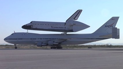 When 2 Giants Meet  747 Modified to Carry the Space Shuttle Lands at Airport to Refuel