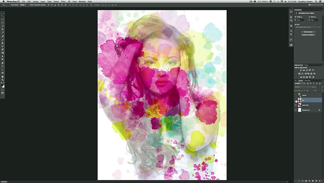 Amanda German Watercolor Girl - Multiple Exposure Effect _ Photoshop Tutorial