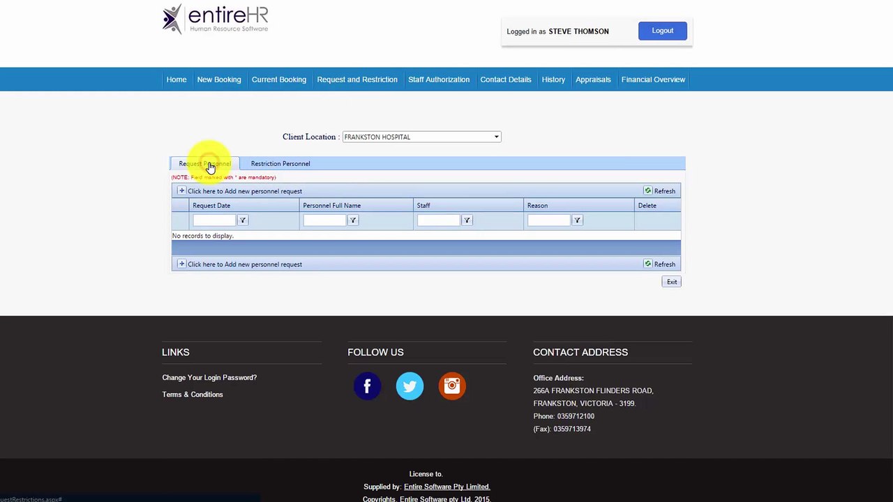 Client Request And Restriction - EntireHR