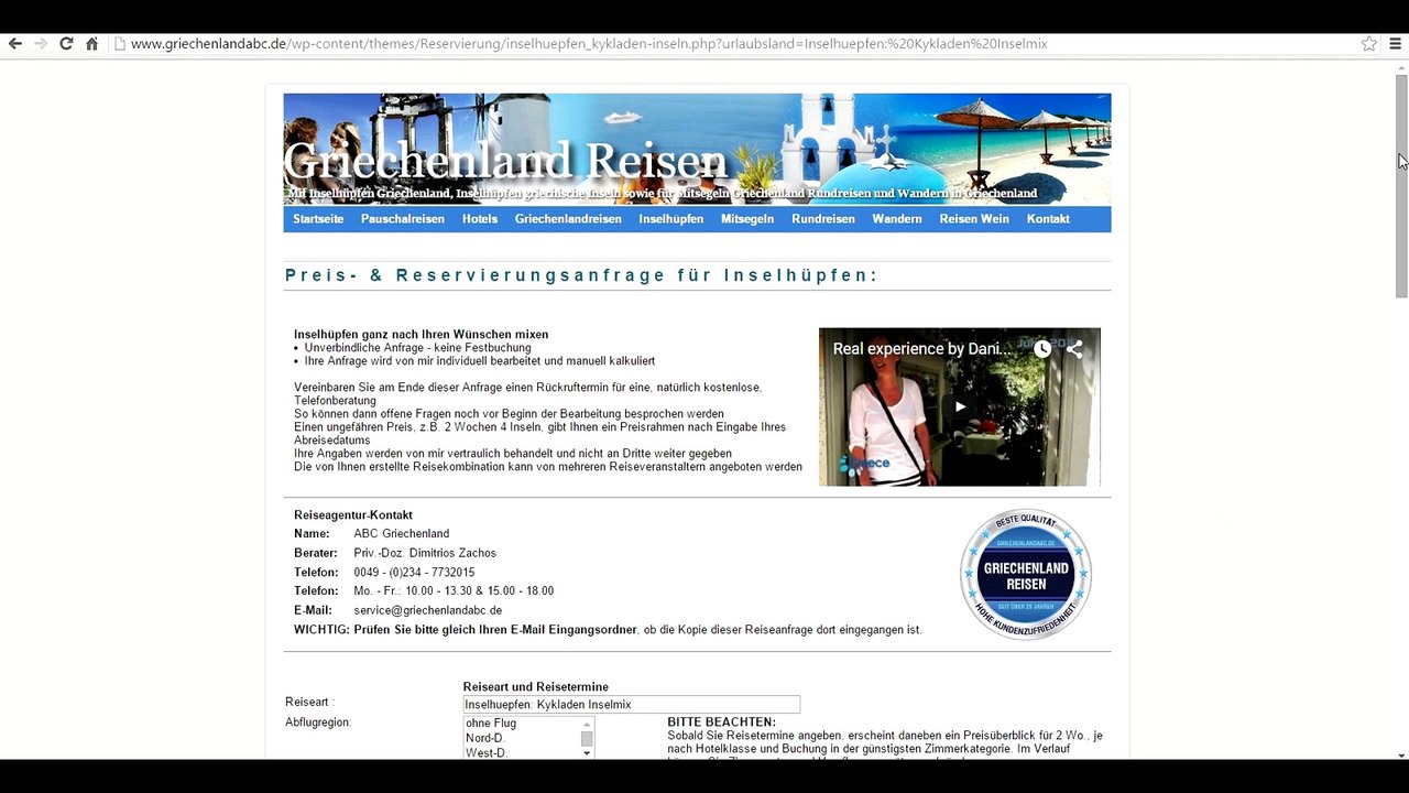 Reiseanfrage für Inselhüpfen Griechenland