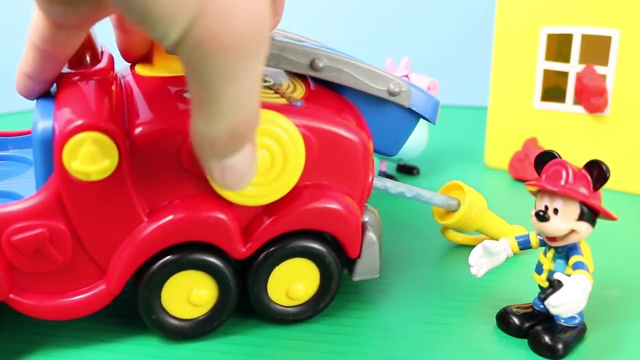 Mickey Mouse Clubhouse Fire Truck Visits Peppa Pig and The Joker Attacks by ToysReviewToys