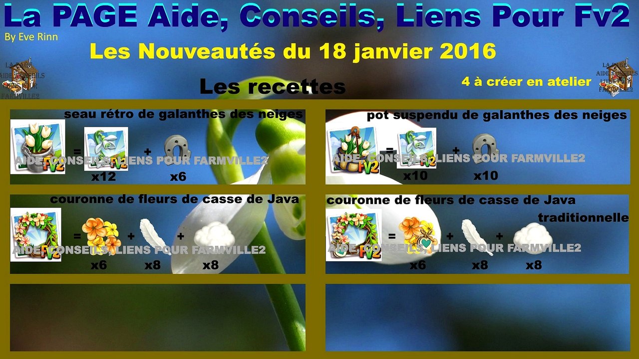 Farmville 2 Les nouveautés du 18 janvier 2016 et La Galanthe des neiges