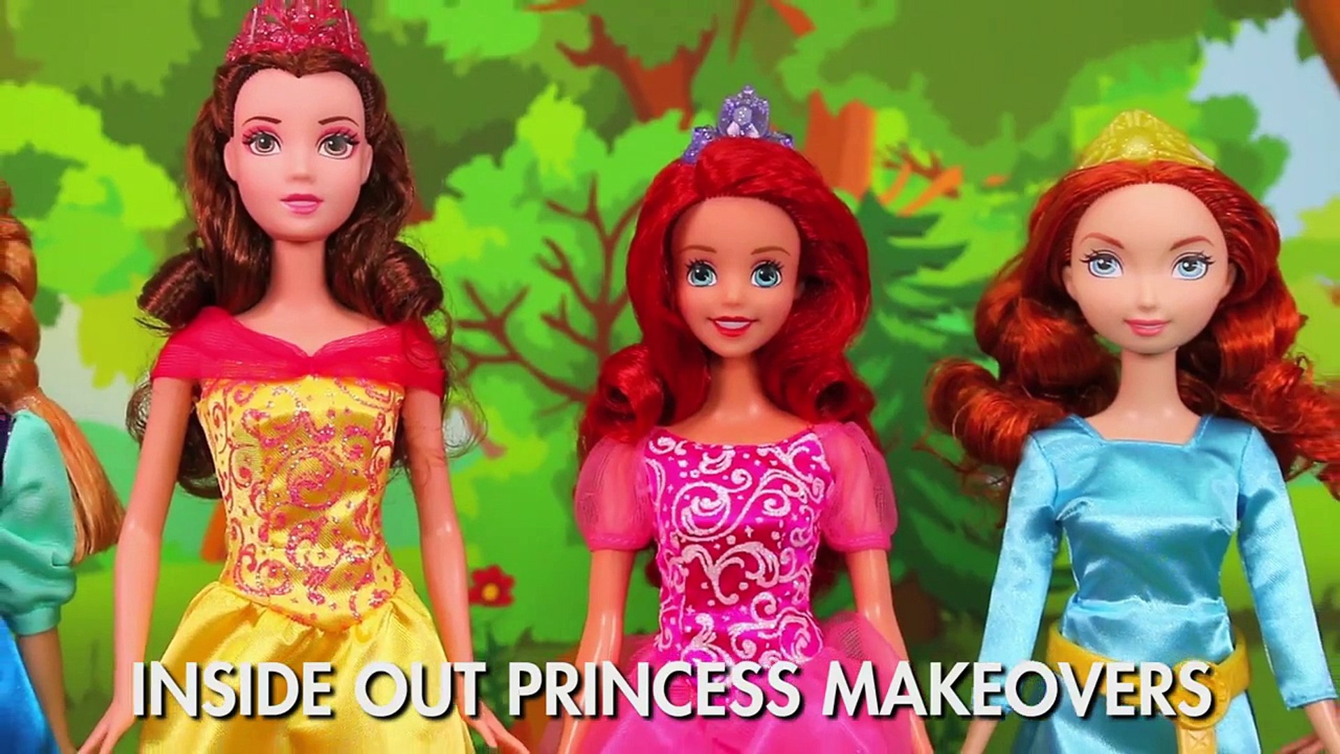 ⁣Disney Princesses Inside out Makeovers Frozen Anna, Belle, Ariel & Rapunzel. DisneyToysFan.