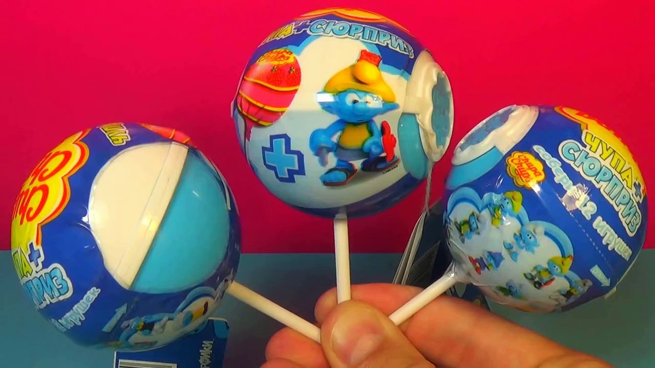 Surprise eggs Chupa Chups The SMURFS Unboxing 6 eggs surprise MINNIE