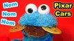 Cookie Monster Count and Crunch eats Pixar Cars Micro Drifters Lightning McQueen, Sally and Mater wi