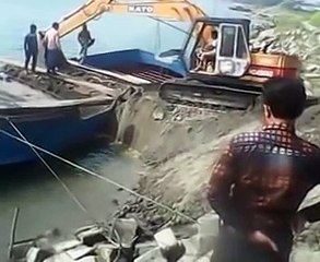 Amazing excavator accident , drop in water