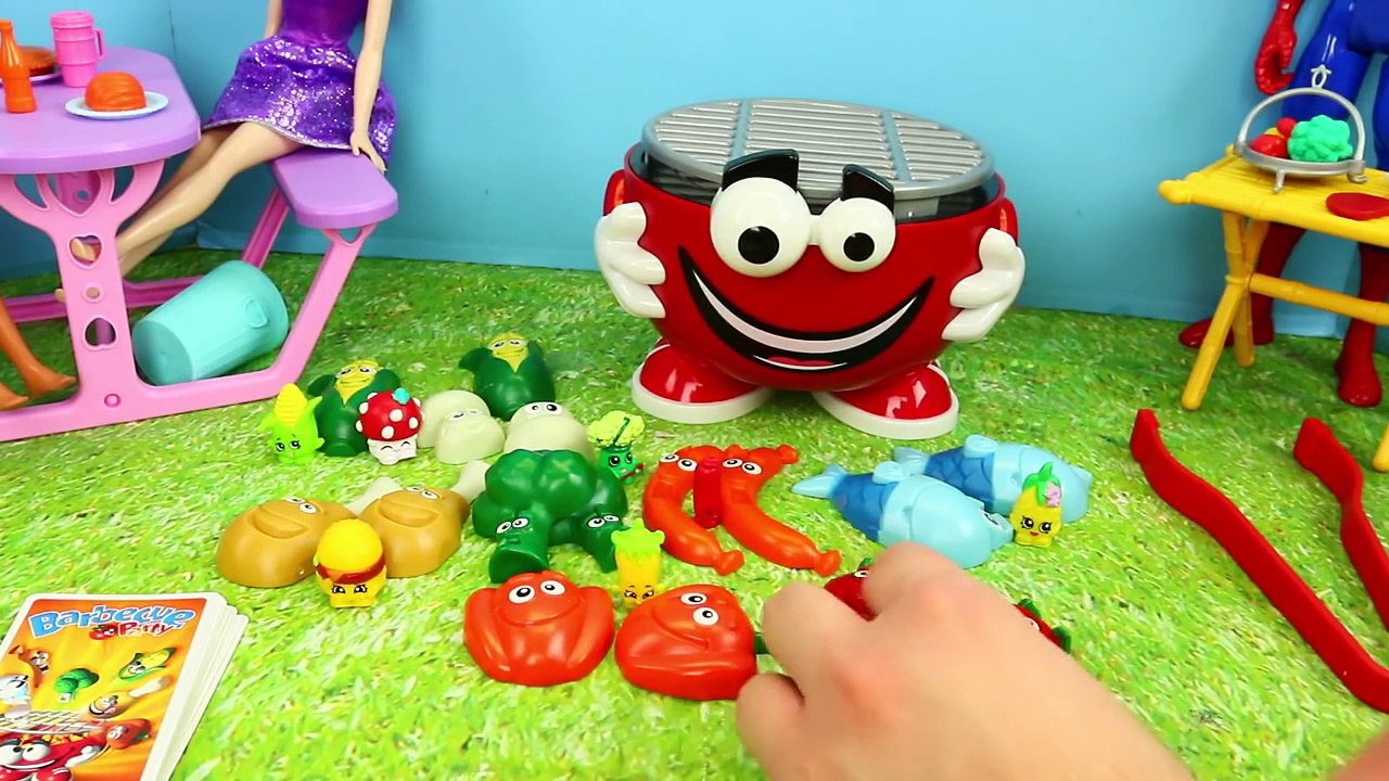 Barbecue Party Kids Game + Surprise Toys, Barbie Dress Up, Blind Bags & Shopkins Challenge