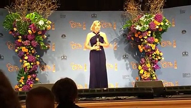 Kate Winslet backstage after winning Golden Globe for 'Steve Jobs'