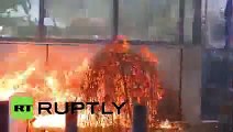 Molotovs _ stones_ Protesters set Kosovo govt HQ on fire over deal with Serbia 2016
