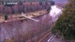 Drone footage of historic suspension bridge damaged by British storms