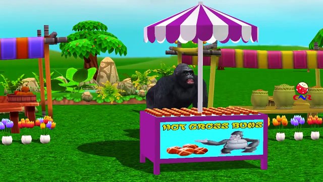 Godzilla And King Kong Cartoons Singing Hot cross Buns Nursery Rhymes For Children