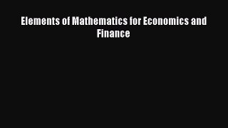 PDF Download Elements of Mathematics for Economics and Finance PDF Full Ebook
