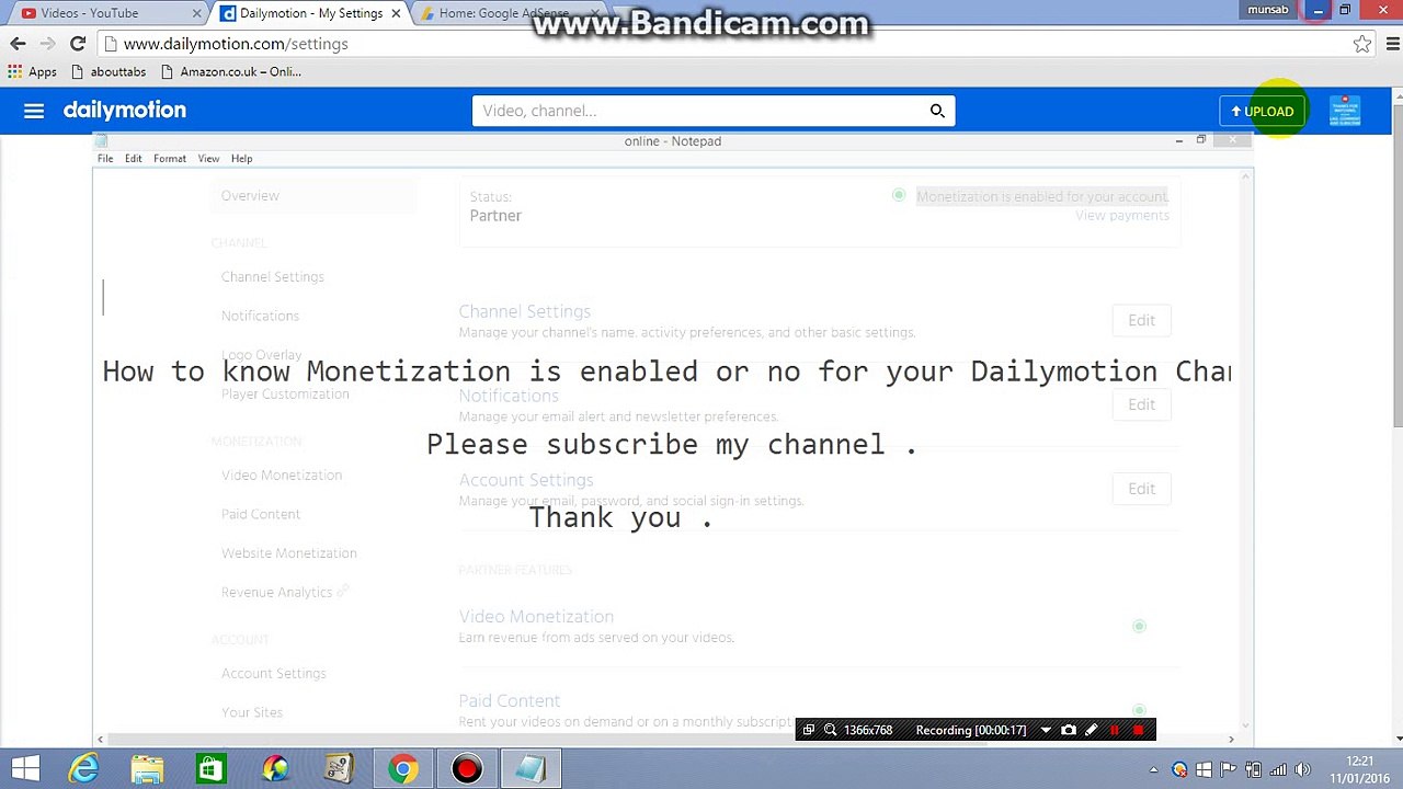 How to know Monetization is enabled or no for your Dailymotion Channel