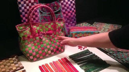 Weaving fabric strips for Aunties Two bags