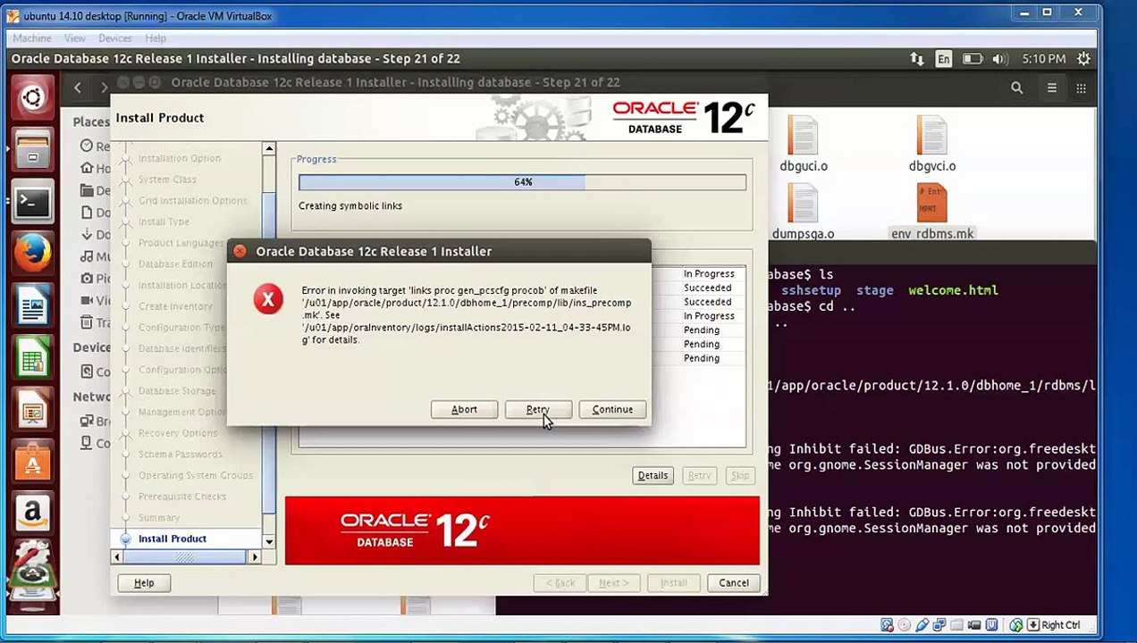 Solve the Error in invoking target all no orcl of makefile in Oracle DB 12c in Ubuntu 15.0