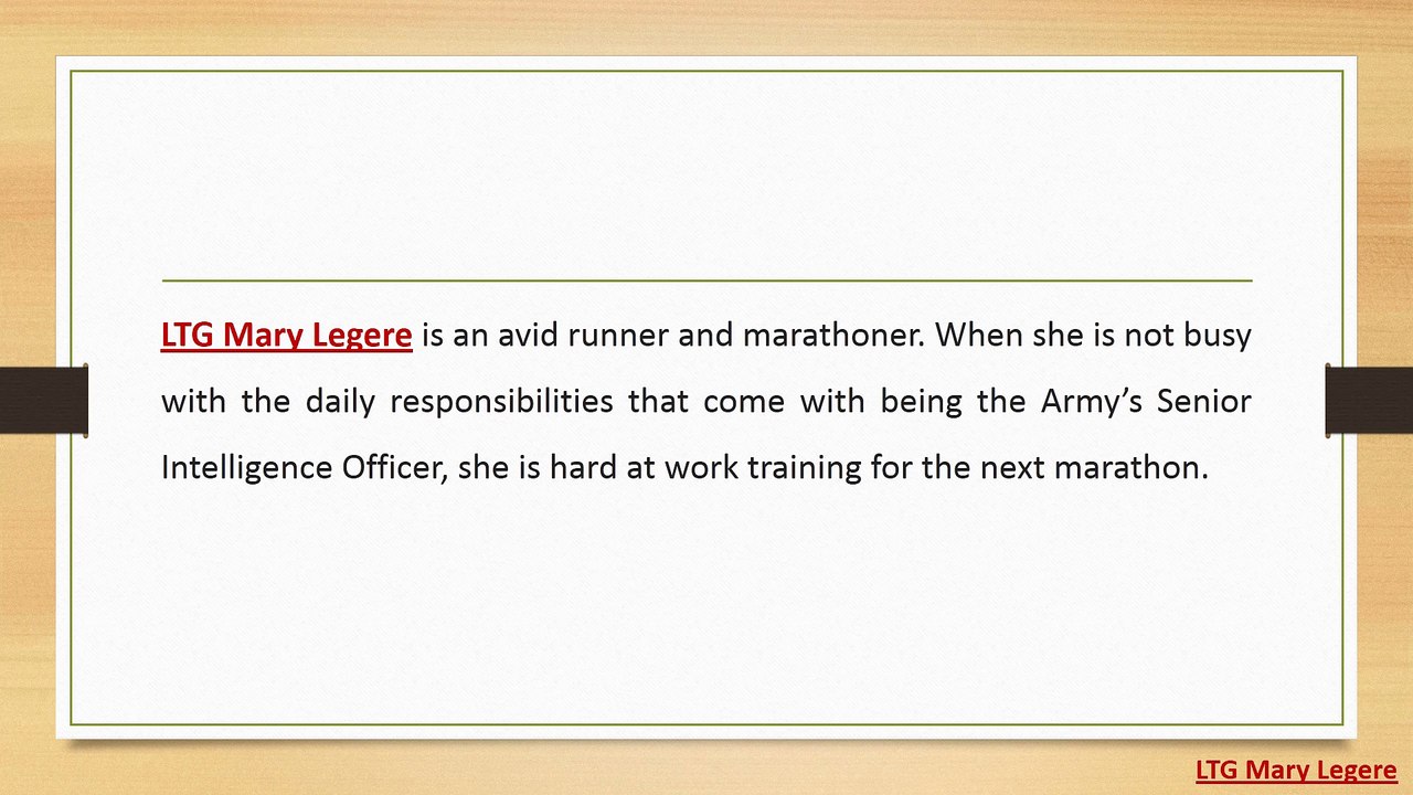 LTG Mary Legere - Running is Key to my Professional Success