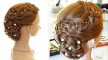 Wedding prom hairstyle for long hair. Braided updo