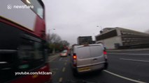 Cyclist very nearly ploughs into pedestrian at crossing in London