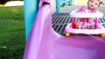 BABY WALKER Crazy Baby Alive Doll Goes Down Slides in Baby Walker at Park Toy Story Parody