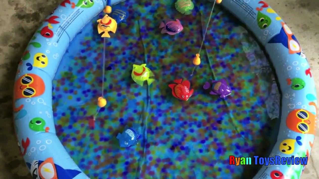 Egg Surprise Toys LETS GO FISHING CHALLENGE Orbeez Kiddie Pool Shopkins Kids Video Ryan T