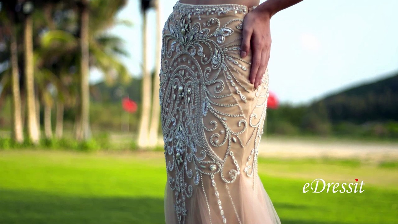 eDressit Capped Sleeves Two-piece Beaded Beige Evening Dress