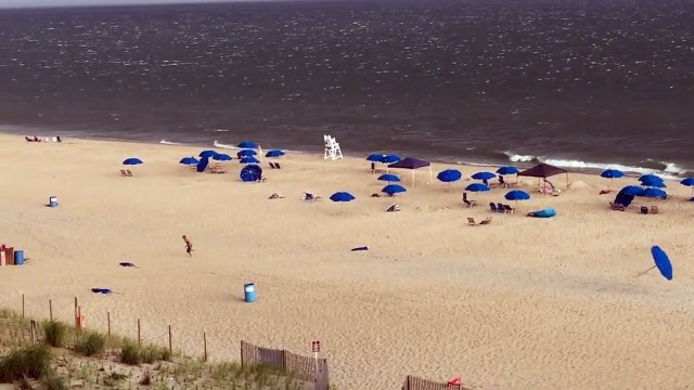 Des parasols emportés par le vent sur une plage