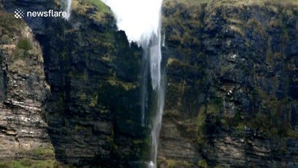 Waterfall flows upwards in remarkable natural phenomenon