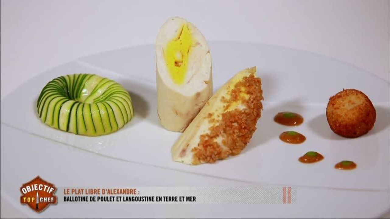 Le plat d’Alexandre : ballottine de poulet et langoustine en terre et mer