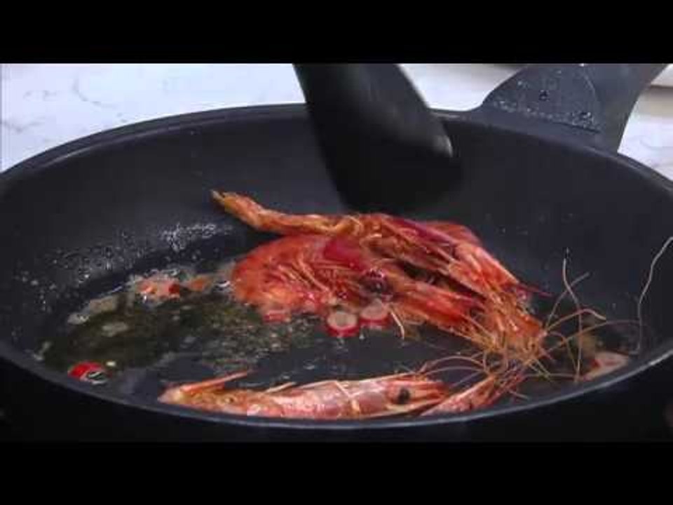 "Tagliatelle" amb carbassó i gambes