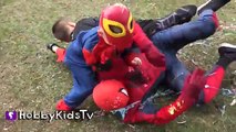 GIANT SURPRISE SMASH EGG! Spiderman   Batman Battle, Silly String Fight HobbyKidsTV