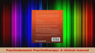 Psychodynamic Psychotherapy A clinical manual PDF