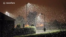 Heavy snow with unusually large snowflakes in Northern Ireland