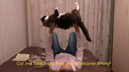 Russian Girl makes her Cat does everything she wants! So funny!