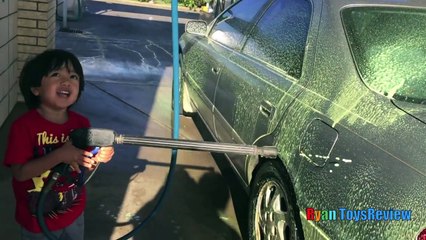 KID CAR WASH Construction Crane Truck and Fire Truck Videos for Children Ryan ToysReview