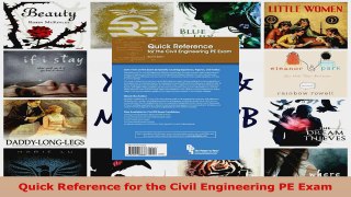 Read  Quick Reference for the Civil Engineering PE Exam EBooks Online