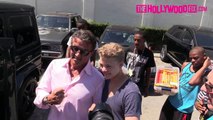 Arnold Schwarzenegger & Sylvester Stallone Disregard Needy Kids Leaving Lunch 8.15.15