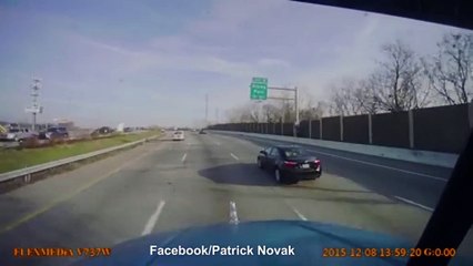 The moment a big rig flips over at speed on highway