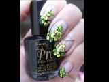 Black french with yellow flowers Nails Art