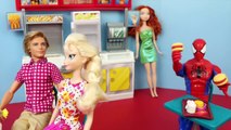 Frozen Elsa Dates Spiderman! Mike The Merman, Barbie McDonalds, Merida, Anna DisneyCarToys